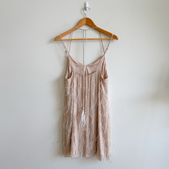 HAUTE HIPPIE • Winds of Change Beaded Feather Silk Slip Dress in Buff - Picture 7 of 15